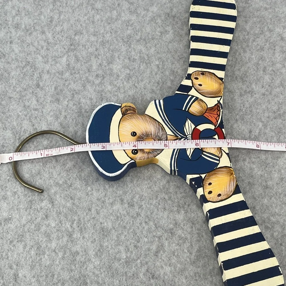 Teddy Bear Wooden Hangers Hand Painted 90s Kids Set‎ Of 2 Striped Nursery Decor